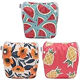 ALVABABY Swim Diapers 3pcs Baby & Toddler Snap One Size Reusable Adjustable Baby Boys' Swim Diapers for Swimming Lessons 3SWY66A