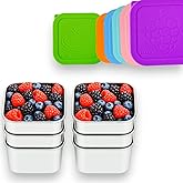 MHB 6-Pack 6oz Stainless Steel Snack Containers,Easy Open Leak-Proof Food Storage with Silicone Lids, Stackable Metal Lunch Box,Small Snacks Containers Portable Travel & Picnic, Fruit-Designed Lid