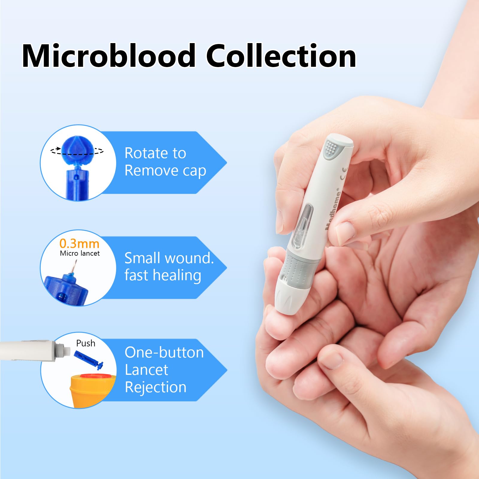 Medhome Lancing Device, with 12 Adjustable Depth Settings, Lancing Device for Diabetes Testing with Push Button Ejector,Minimizing Pain and Discomfort in Blood Glucose Testing - Lancet Device