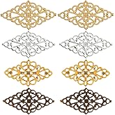 PH PandaHall 80PCS Filigree Connectors, 4 Styles Rhombus Flower Charms Hollow Pendants Link Connectors Tibetan Metal Wraps Embellishments for Earring Necklace Jewelry DIY Craft Making Home Decor