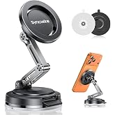 SYNCWIRE for MagSafe Car Mount Vacuum Magnetic Phone Holder Dash Windshield | Strong Magnets, Replaceable Suction Cup, Foldab