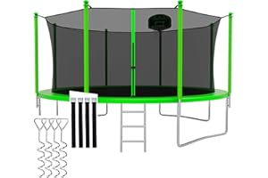CITYLE 1500LBS 8 10 12 14 15 16 FT Tranpoline for Adults/Kids with Safety Enclosure Net, Basketball Hoop, Ball, Wind Stakes and Ladder, Heavy Duty Outdoor Recreational Tranpolines for Family