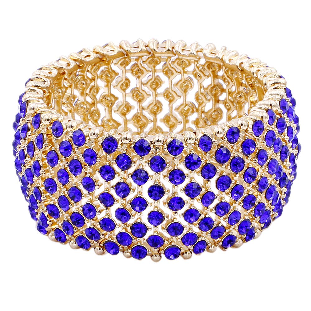 Lavencious Tennis Rhinestone Stretch Bracelets Bridal Evening Party Jewelry for Woman Bangle (Gold - Blue)