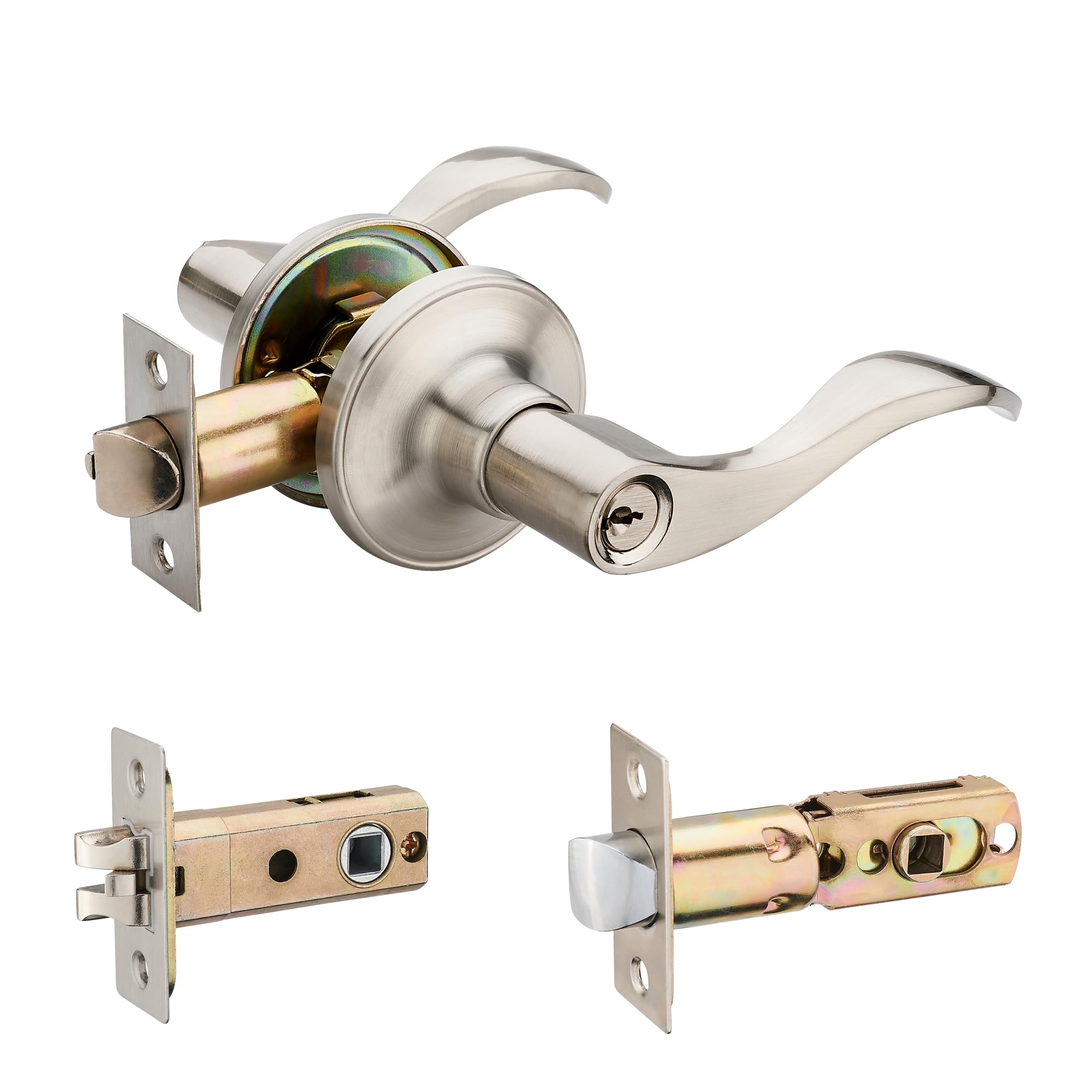 HENYIN Wave Lever Keyed Entry Door Lock/Door Knob Hardware Wave Handle and Closet Lockset(805SN-R)