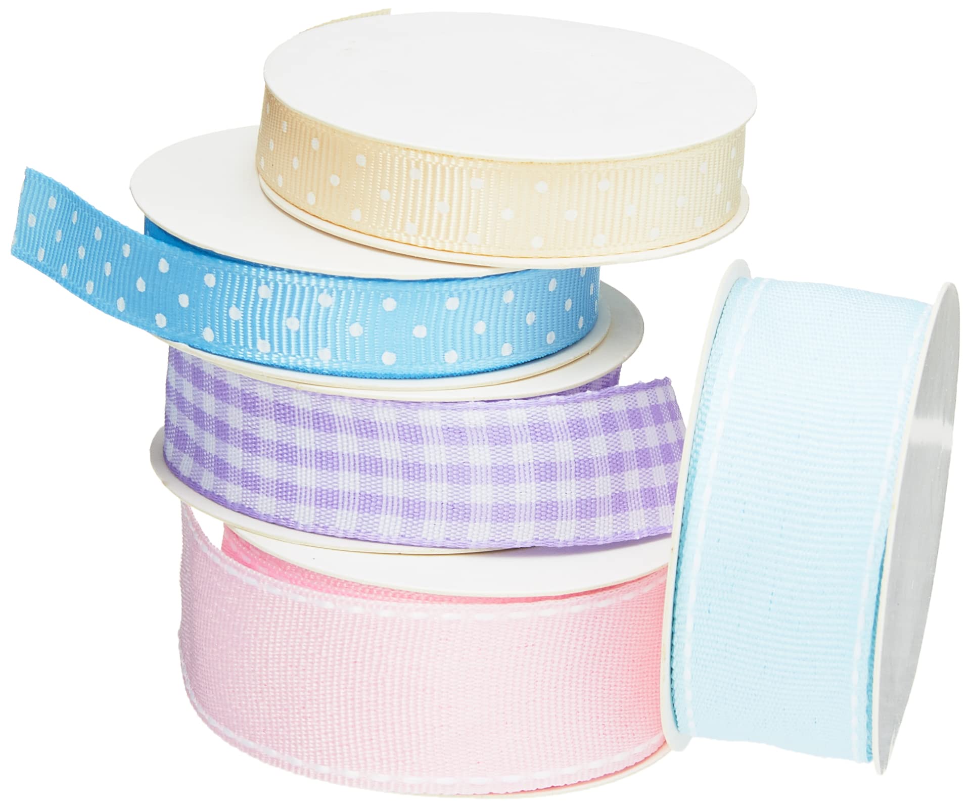 KitchenCraft Sweetly Does It Cake Ribbon, Fabric, Multi Colour, Set of 5 Pastel Ribbons for Crafts, Cakes and Gifts