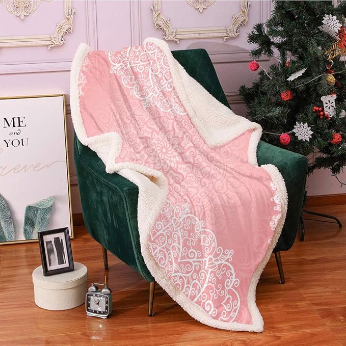 Pale Pink Sherpa Fleece Blanket,Doily Inspired Lace Style