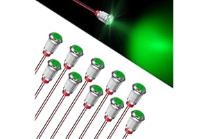 FICOLPO 10 Pcs LED Metal Waterproof Indicator Light, 12-24V 0.47-inch Mounting Hole Pre-Wired Pilot Signal Light for Car, Trucks, Boats, Marine, Dash, Industrial Electricity (Green, 12mm)