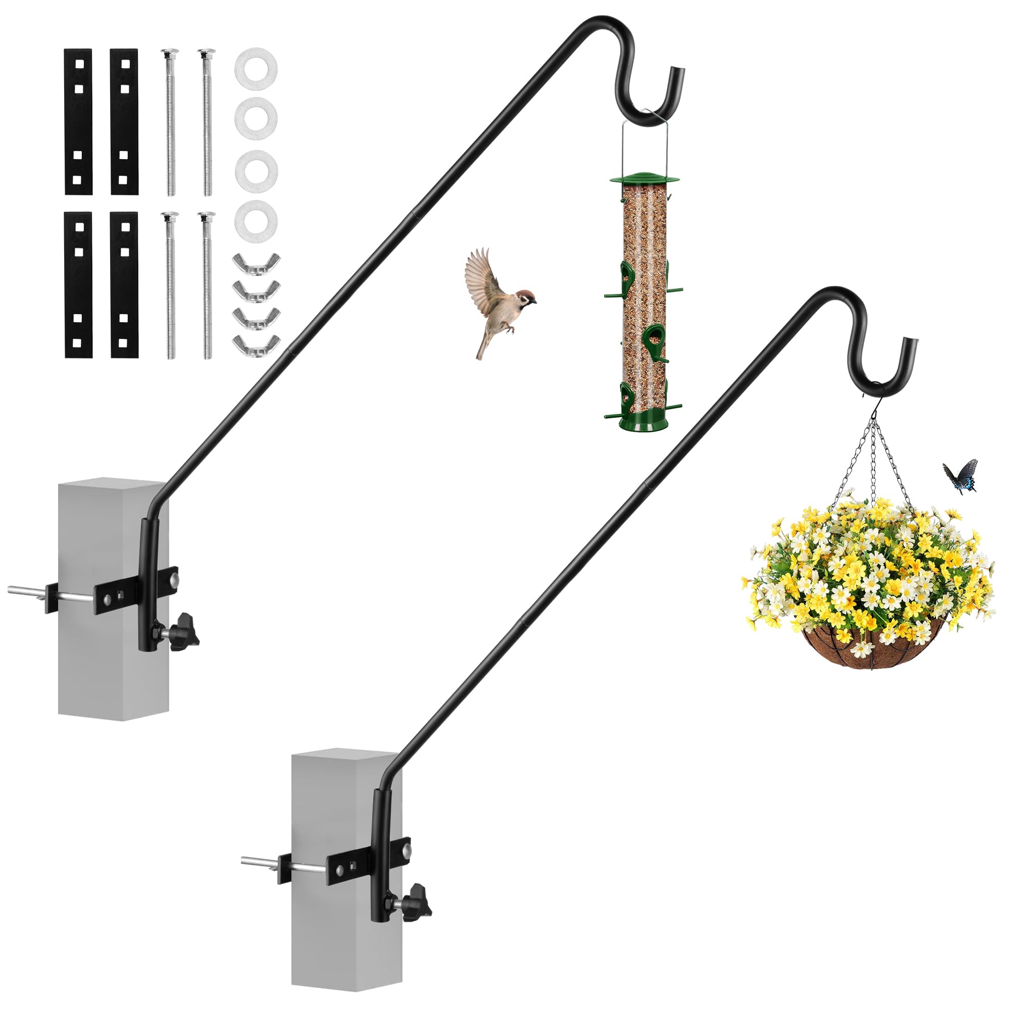 Photo 1 of 2 Packs Extended Fence Deck Heavy Duty Bird Feeder Hook, 360 Degree Rotary and Length Adjustable Plant Bracket for Bird Feeders Planters Suet Baskets Lanterns Wind Chimes and More