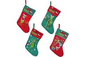 SARYBEI 4 Pack Grinchs Christmas Stockings - 18 Inches Merry Grinchmas Hanging Gift Stocking Ornaments Whoville Grinchs Decorations for Home Party Supplies