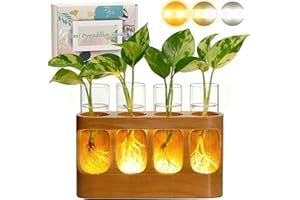 MAJHULLA Plant Propagation Station with Wood Stand, Glass Terrarium for Hydroponics Live Plants Christmas Gifts Gardening Gifts for Women Mom 3 Lighting Modes 9 Brightness Levels Home Indoor Decor Unique