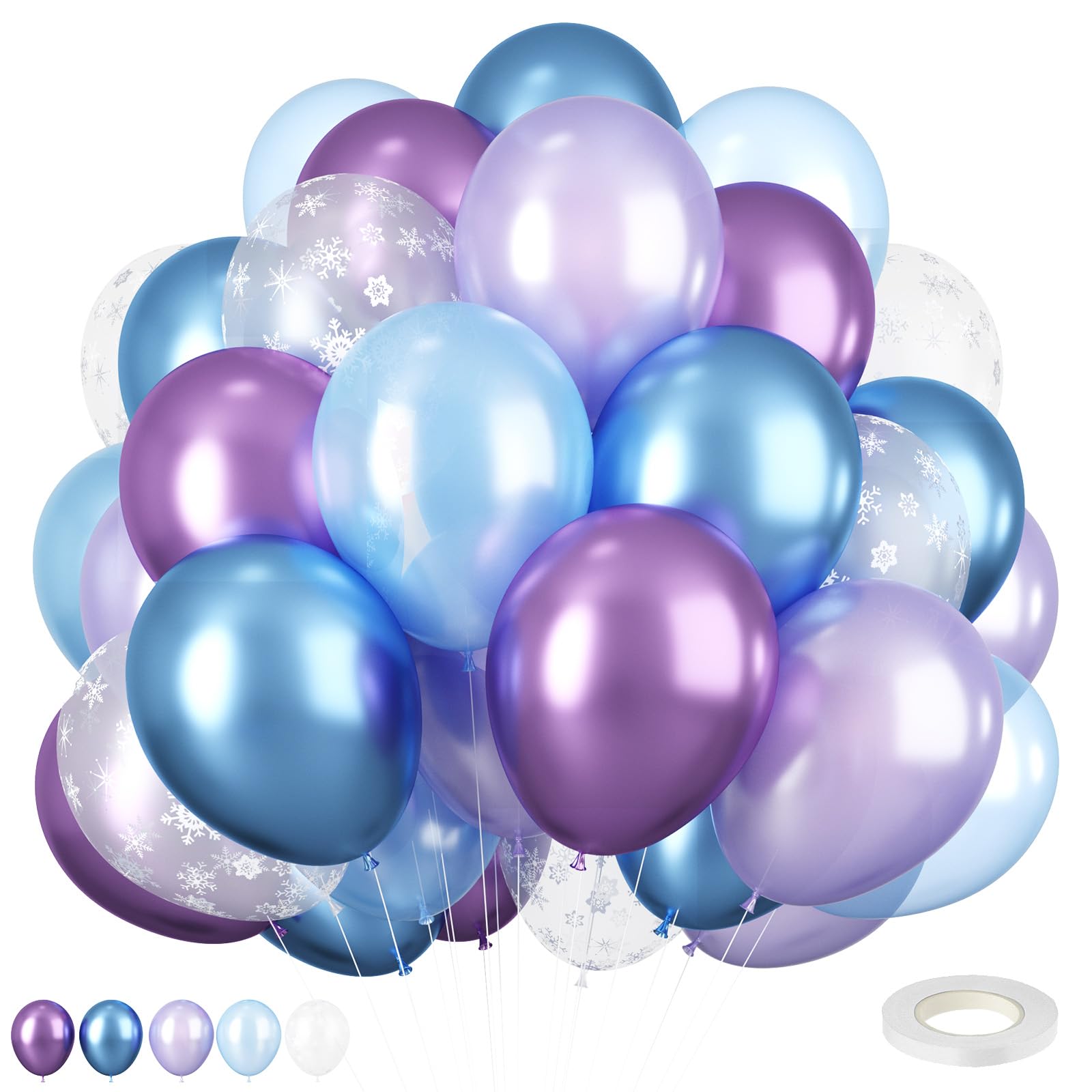 Purple and BlueBalloons, 12 Inch Balloons Metallic Pastel Purple Blue Snowflake Pearl Ballons for Girls Ice Theme Party Supplies Ice Snow Theme Birthday Baby Shower Winter Party Decorations