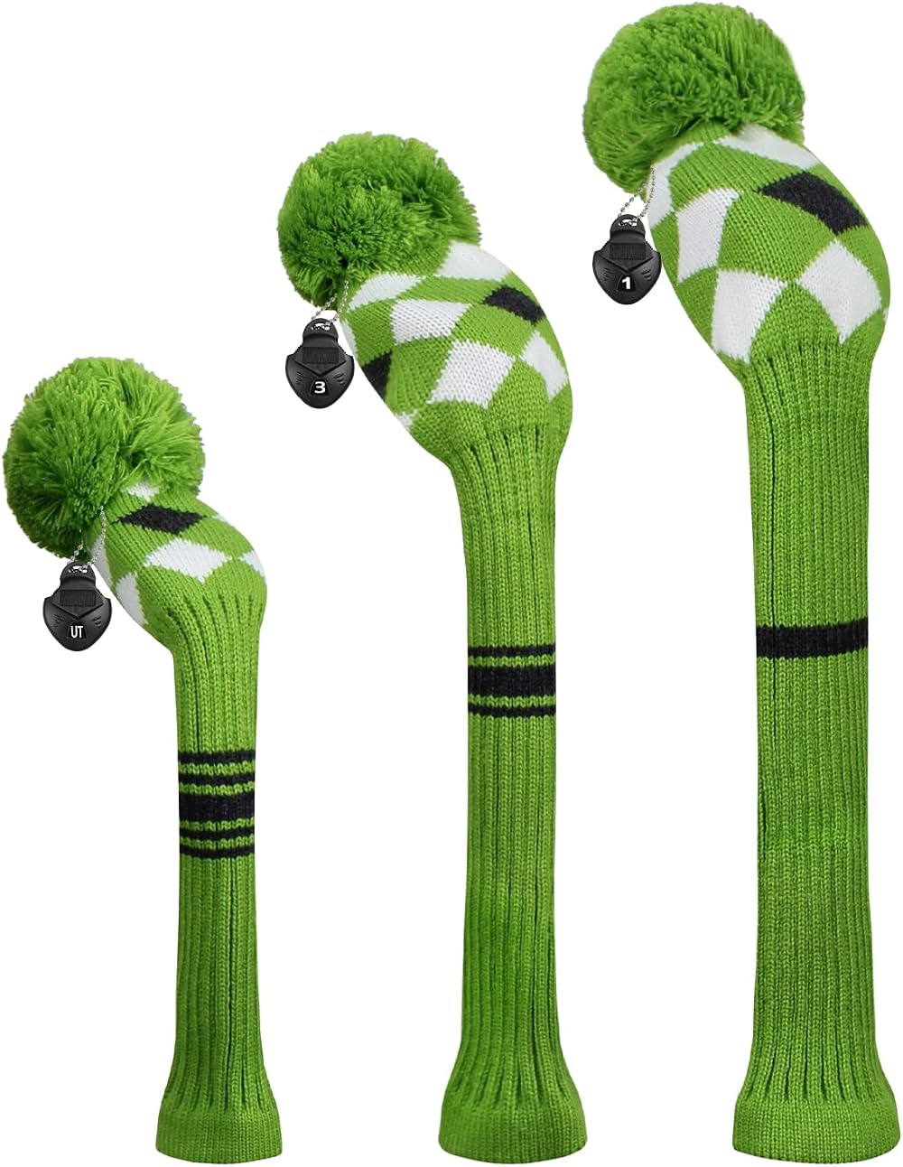 Scott Edward Golf Headcovers 3Pcs Set Driver Fairway Hybrid Argyle Green