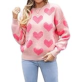 Heart Sweater for Women Valentines Cute Print Crewneck Long Sleeve Oversized Love Sweaters Knit Pullover Tops