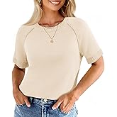 Cicy Bell Womens Short Sleeve Sweaters Crewneck Knit Tops Casual Loose Fit Dressy Pullovers Shirts