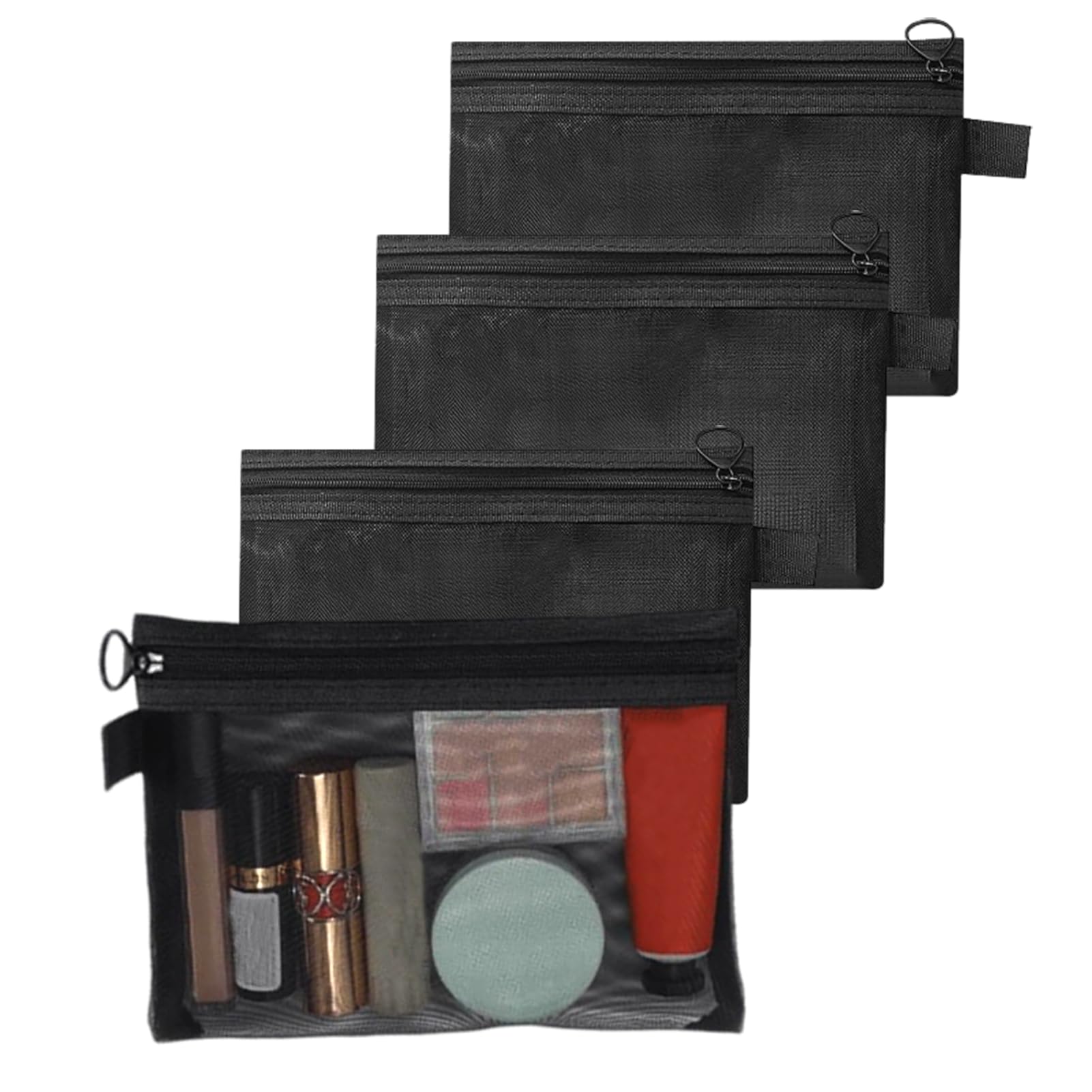 TYVOM 4 PCS Mini Makeup Bags, Portable Travel Small Makeup Bag for Handbag, Black Small Pouch Toiletry Bag Mesh Makeup Bags for Home Office Travel Accessories