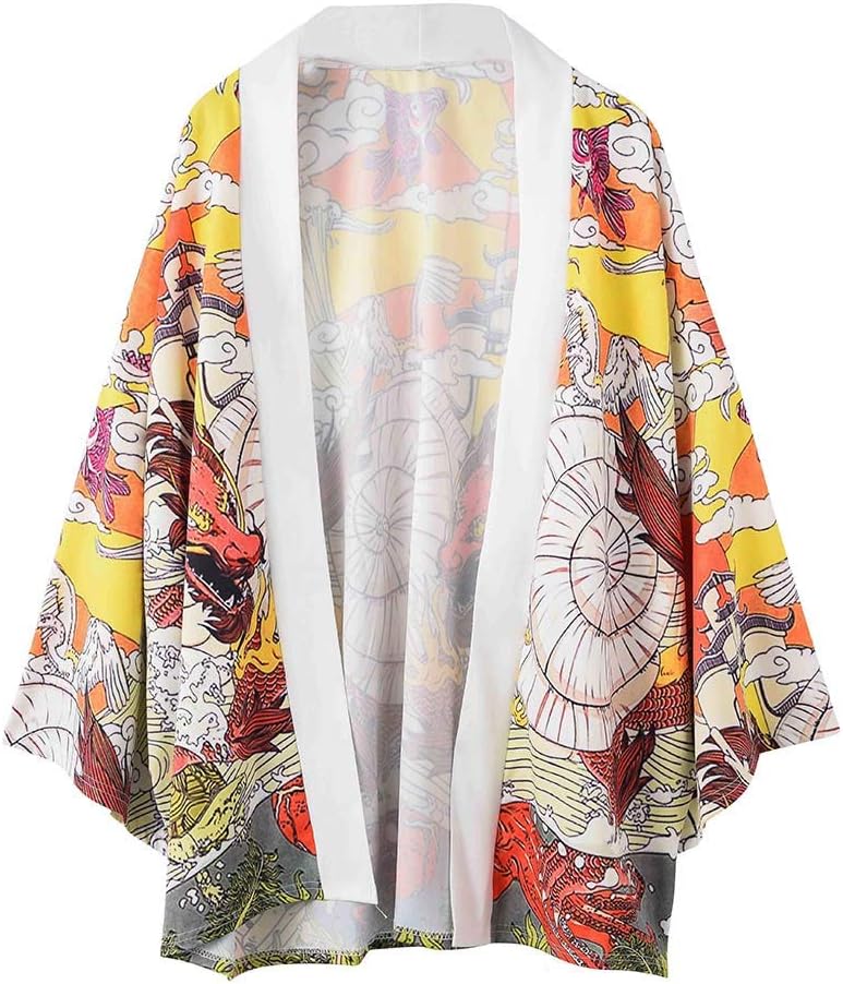 Xlala T Shirt for Men's Dragon Fish Cloud Print Pattern Personality Novelty Lovers Clothing Loose Casual Short Sleeve Vacation Kimono Top