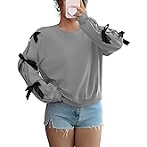 GAMISS Womens Bow Lightweight Sweatshirt Oversized Crew Neck Comfy Long Sleeve Casual Loose Pullover Top Y2K Clothes