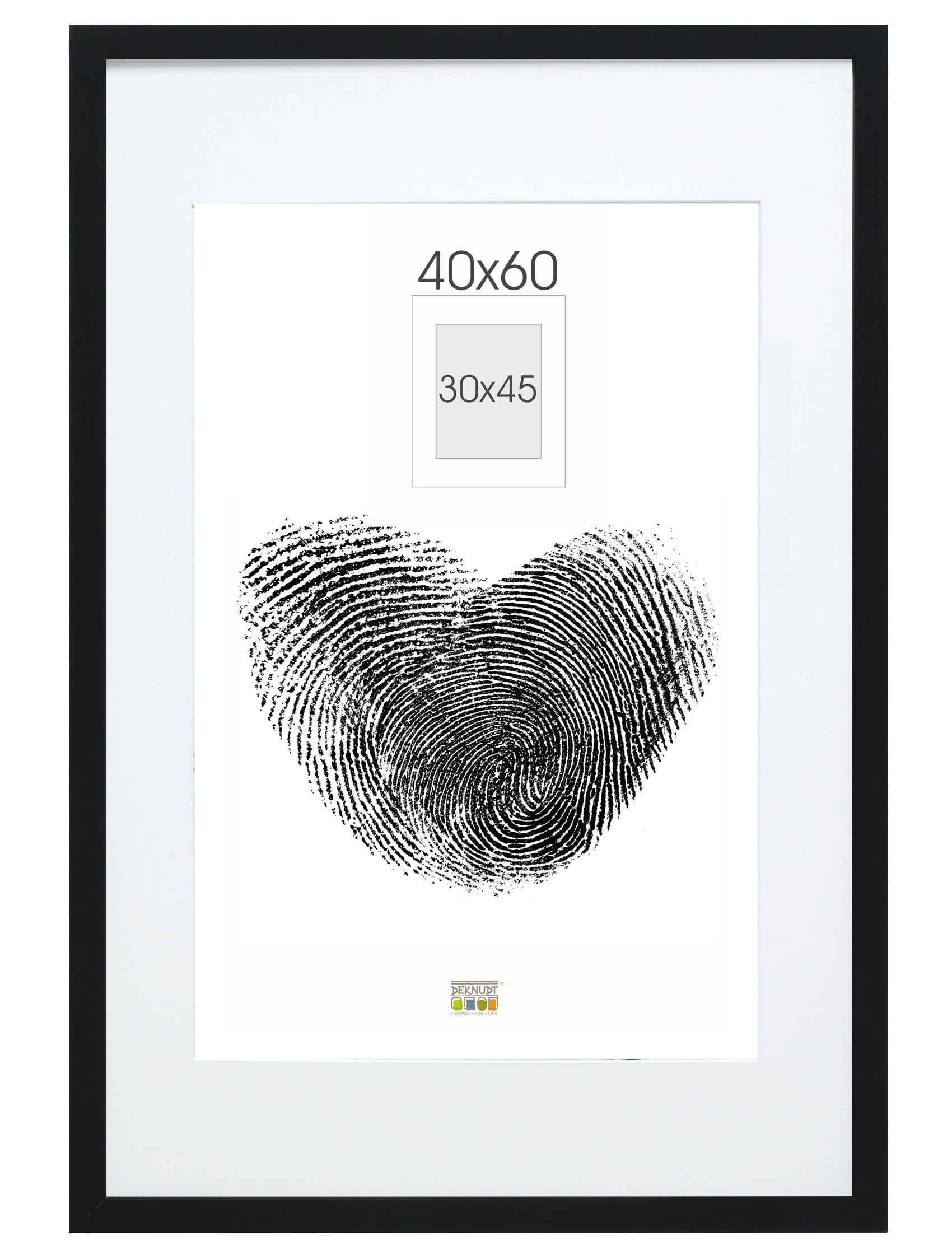 Deknudt Frames Picture Frame with Mount - Black - S66KF2 P1 40 x 60 cm for Picture 30 x 45 cm - Wooden MDF - Hanging Pictures