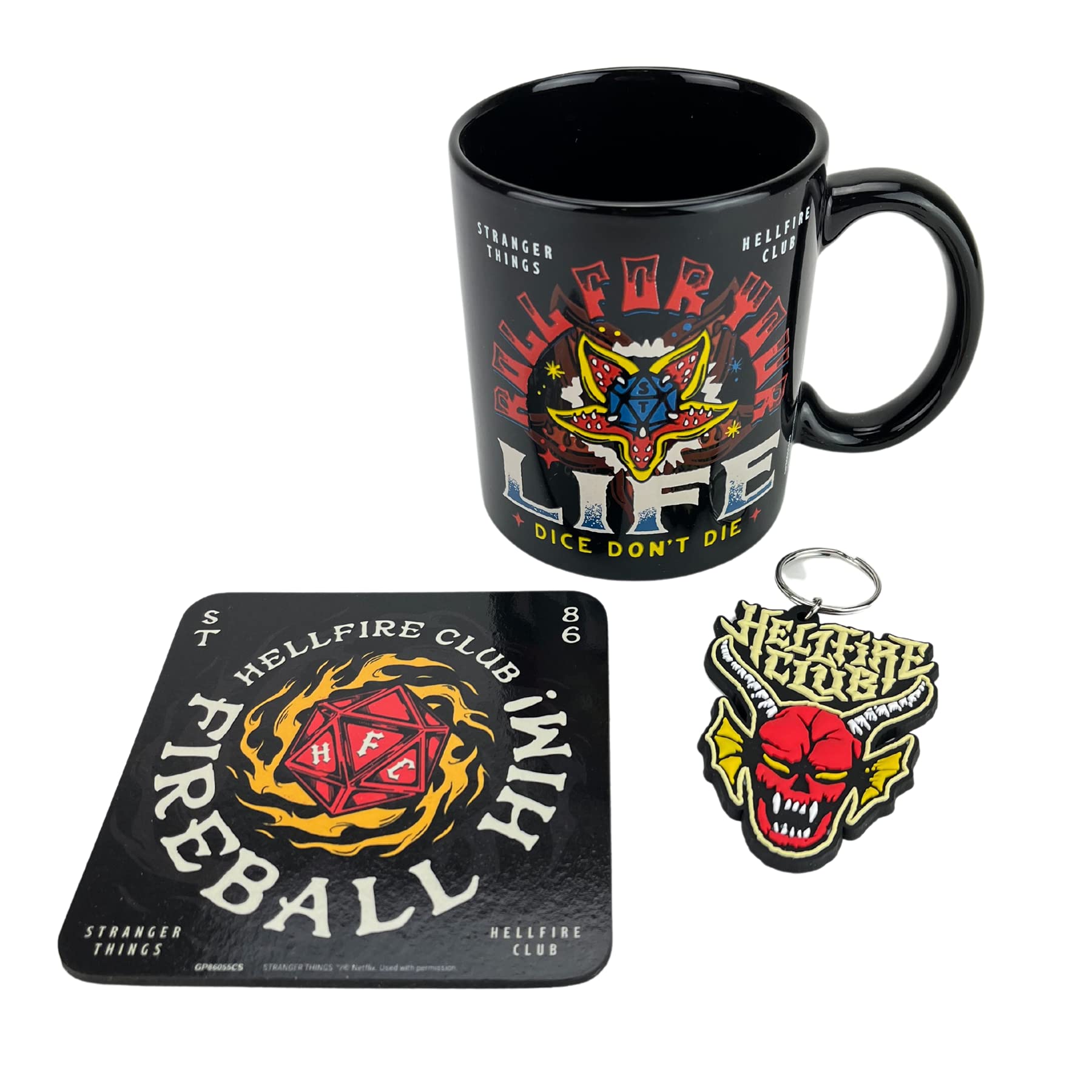 Pyramid International Stranger Things Gift Set with Mug, Coaster and Keyring in Presentation Gift Box (Hellfire Design) 11oz Ceramic Mug - Official Merchandise, Yellow