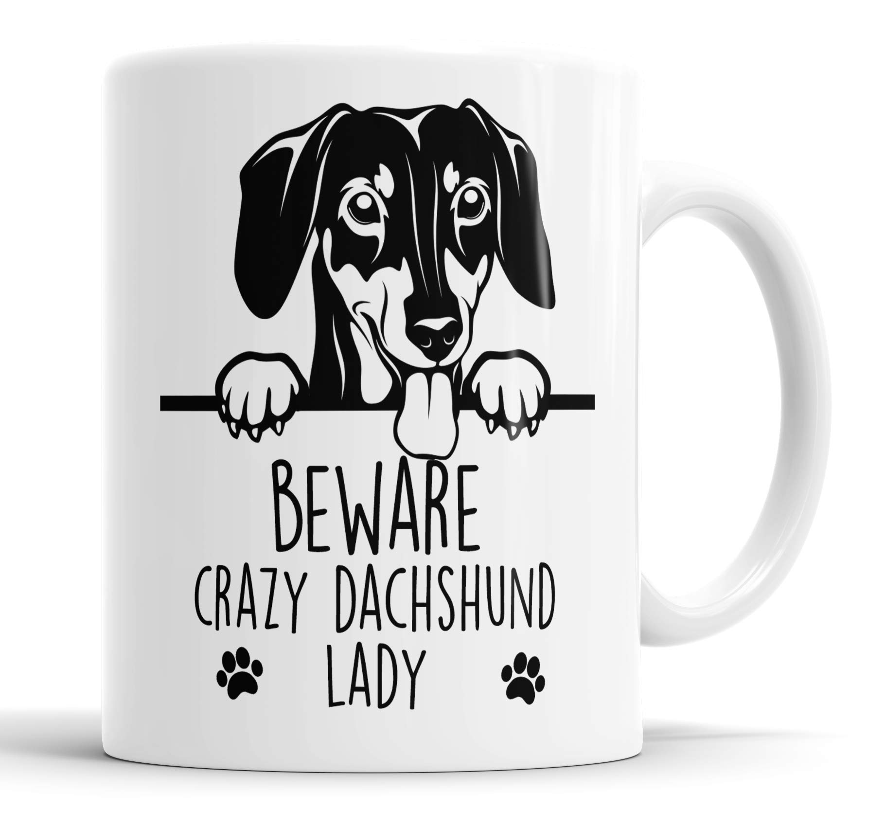 Faithful Prints Dachshund Beware Crazy Dachshund Lady Mug Pet Present Dachshund Dog Mum Dad Friend Joke Funny Gift Cup Birthday Christmas, Ceramic Mug