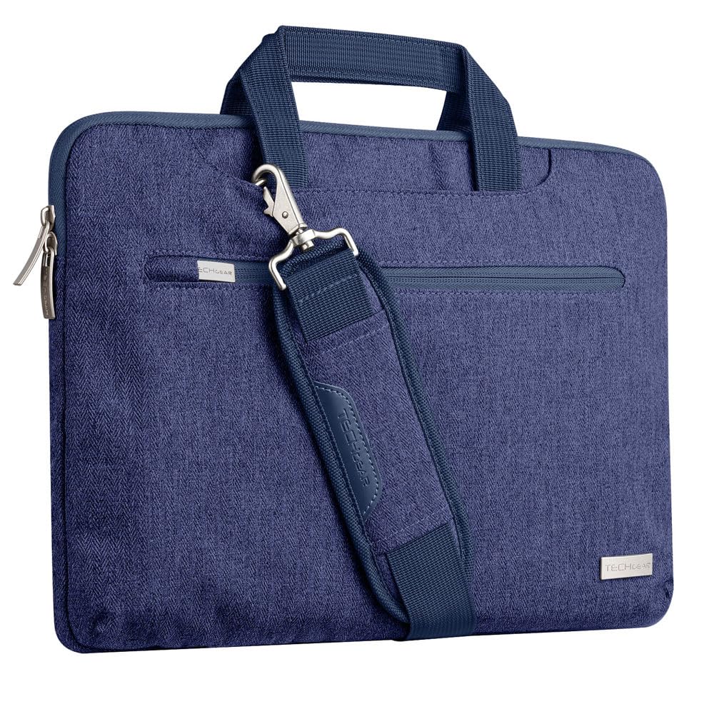 TECHGEAR Case for 15" - 15.6" Laptops, Portable Multi-function Laptop Case with Adjustable Shoulder Strap, Luggage Strap & Suppressible Handles, Portable Sleeve Organiser Case Cover + Pockets BLUE