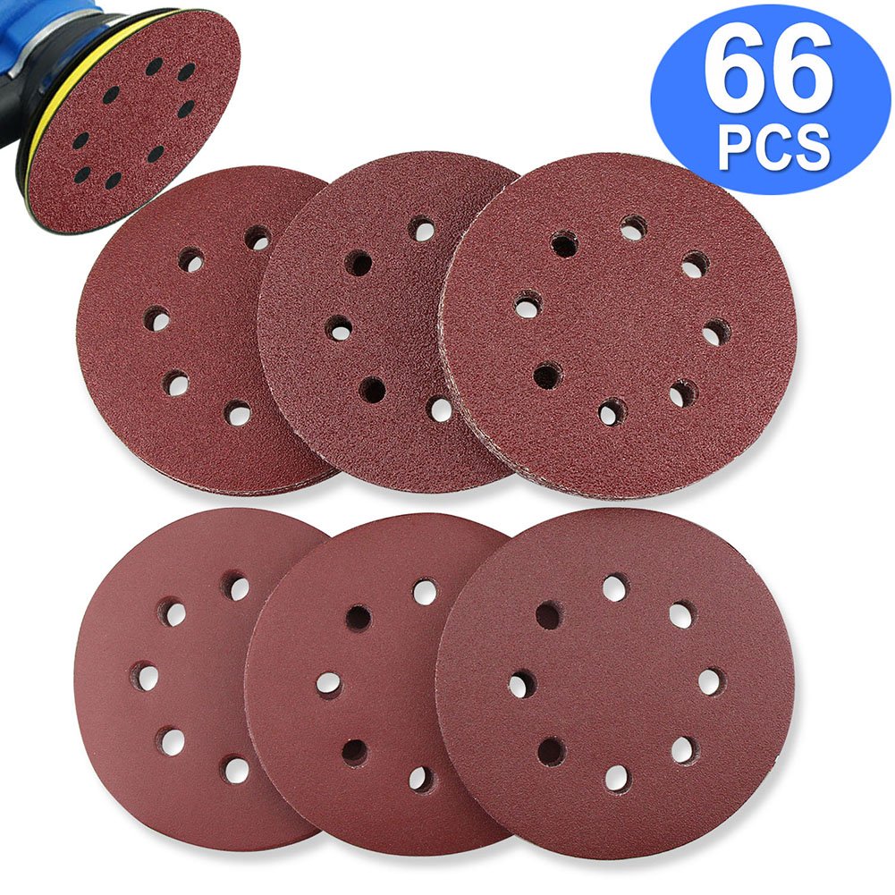 66 PCS Sanding Discs, BonyTek 5 Inch 8 Hole Sanding Discs, Circular