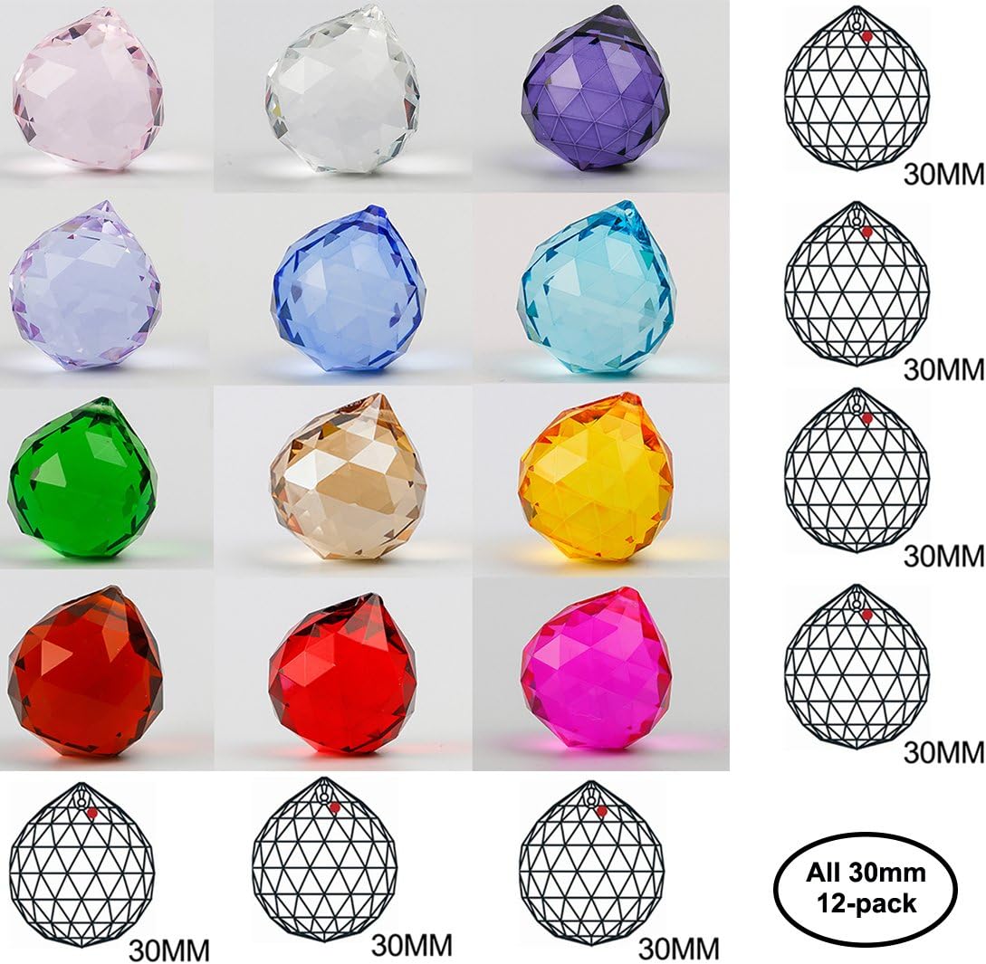 30mm Colorful Crystal Ball Prisms Glass Suncatcher Chandelier DIY Ornament Parts Decorations, pack of 12, Multi-color - 12pcs 30mm - Image 4