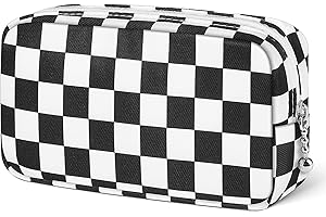 Desing Wish Period Bag for Teen Girls, Lightweight Sanitary Napkin Storage Bag Tampon Holder for Purse Menstrual Pad Pouches First Period Gift (Black-White Check)