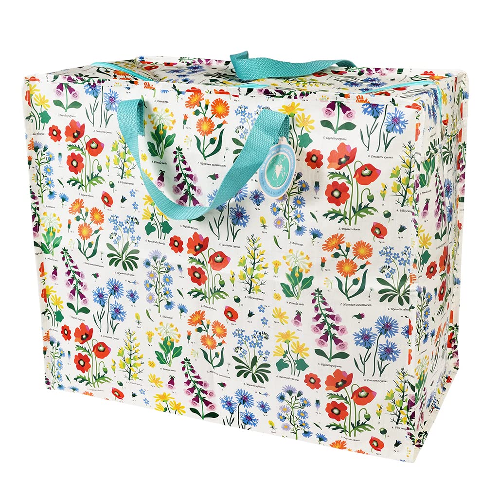 REX LONDON Large Storage Bag with Zip - Strong and Durable 55 x 48 x 28cm 70l - Choice of Design (Wild Flowers)