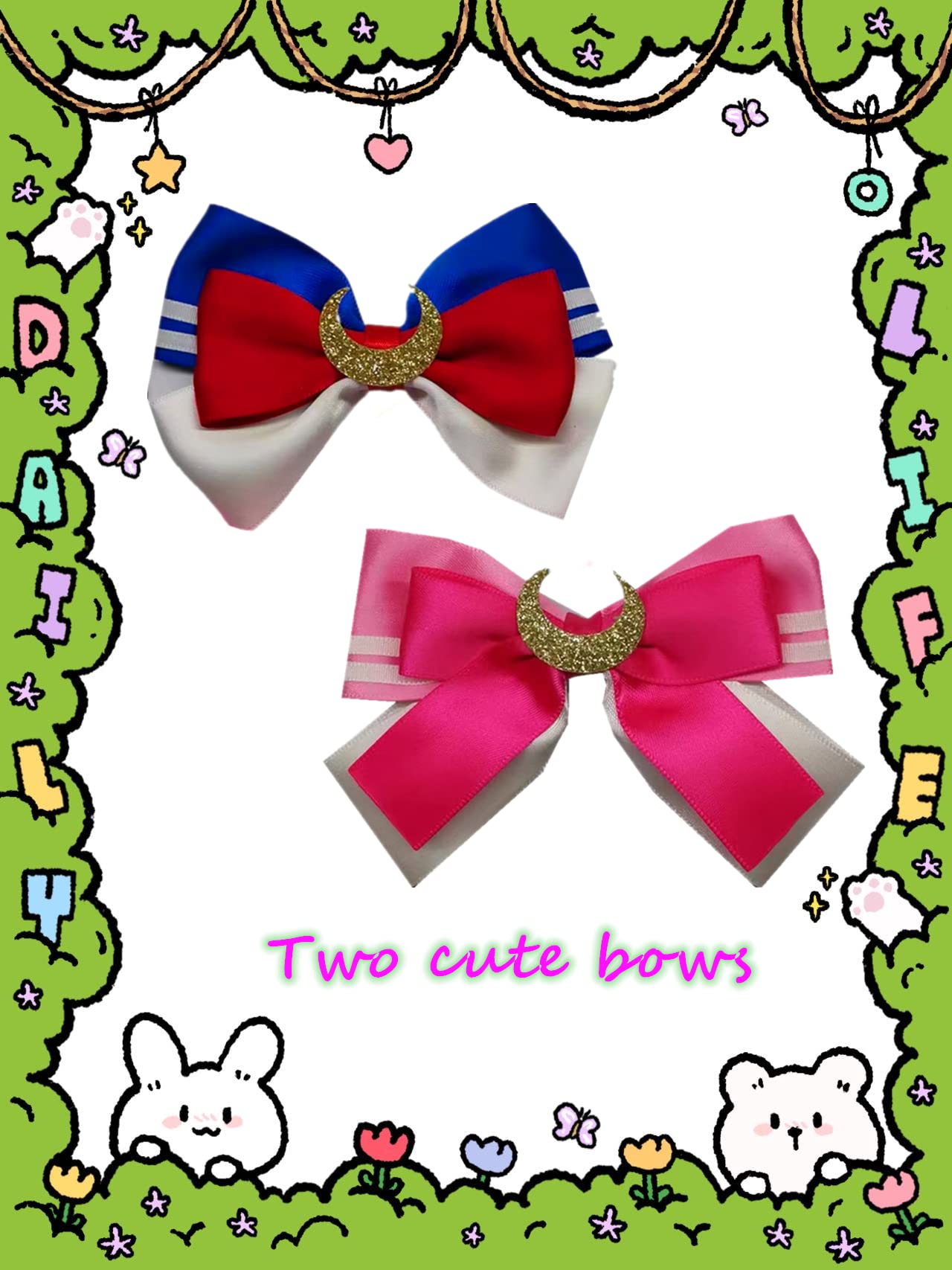 AACKS Moon Hair Bows Clips Moon Hair Acessories Big Bow Hair Barrette Clips Bowtie Moon Scout Wand Anime Bows