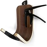Strummm Walnut Plywood & Leather Guitar Hanger: 2 Pack Modern Design Heavy Duty Wall Mount Hooks for Acoustic, Electric, Bass