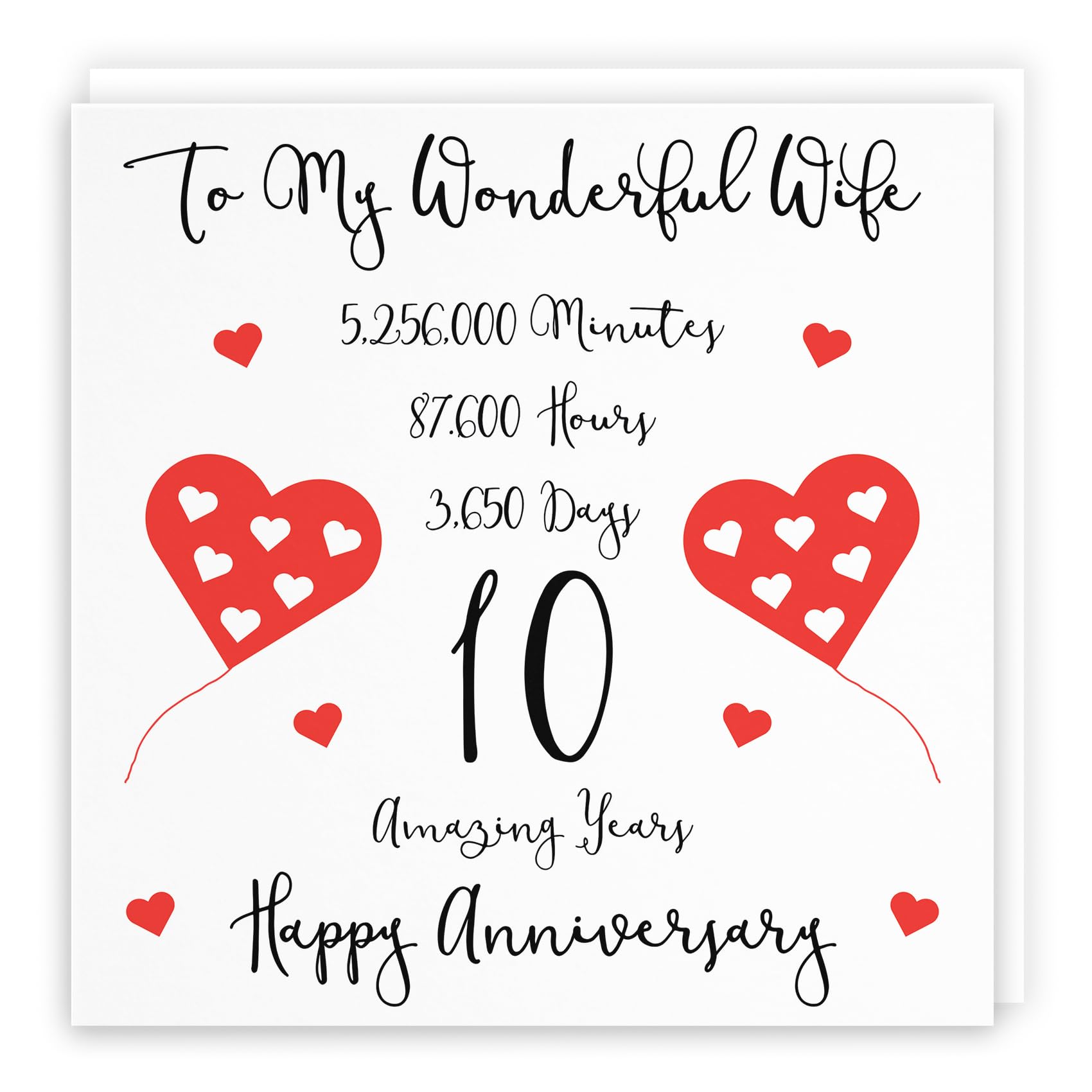 Hunts England - Large Romantic Wife 10th Wedding Anniversary Card - To My Wonderful Wife - 10 Amazing Years - Timeless Collection - Large - 210 x 210 mm - Fun Card — image 1