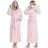 NY Threads Women's Fleece Hooded Bathrobe Plush Long Spa Robe, Medium