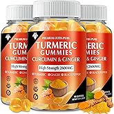 Turmeric Curcumin Gummies with Ginger & Black Pepper Vegan Pectin Formula for Immune Boost, Healthy Skin & Joint Support Chewable Supplement for Adults & Teens (3-Pack)