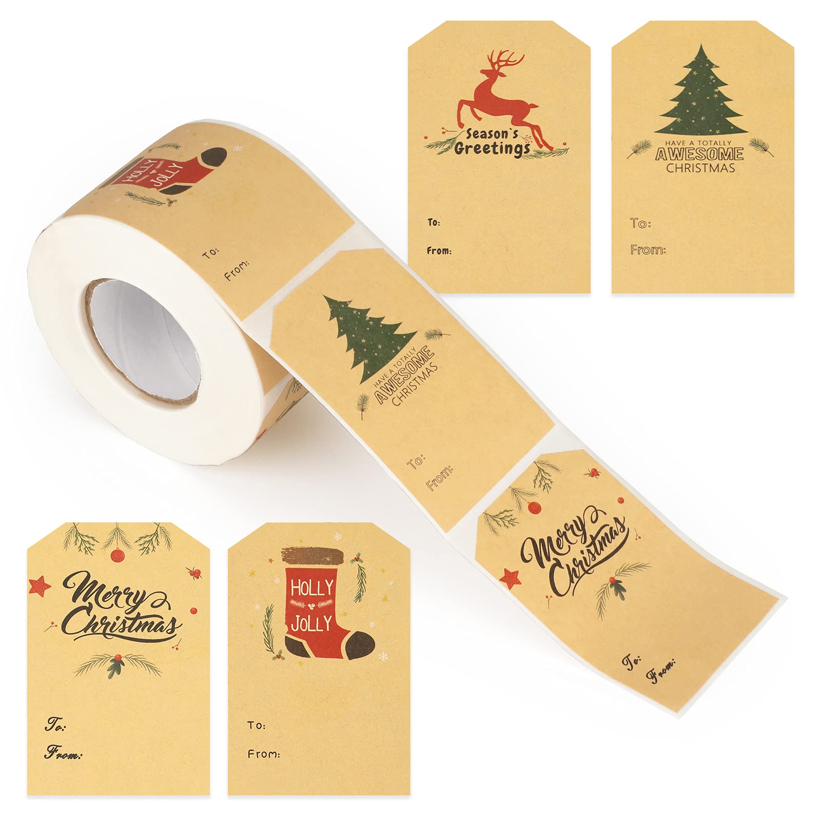 G2PLUS 300PCS Merry Christmas Paper Stickers 7.5CM * 5CM Sticky Labels Paper Seals for Christmas DIY Gift Package