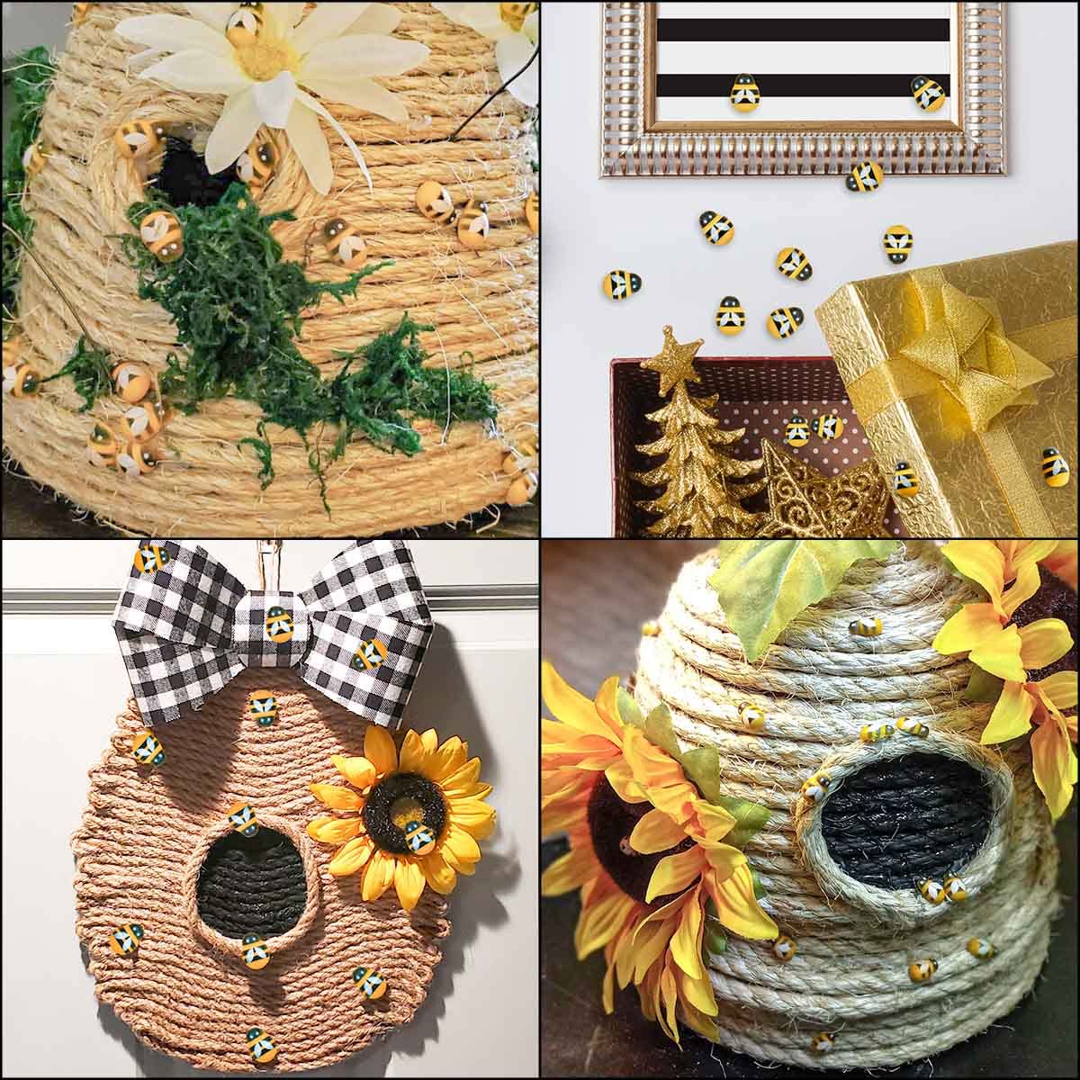 100 Wooden Mini Bees Craft Decoration for DIY Scrapbooking Party Home Wreath Decor - Flatback Self-Adhesive Embellishments