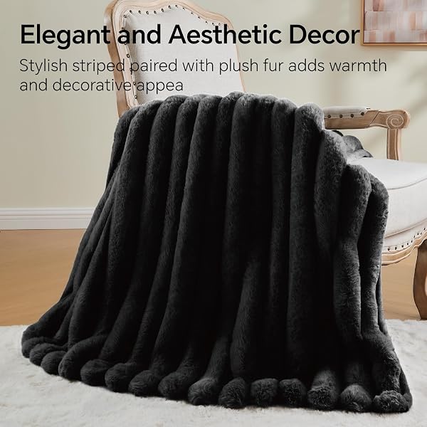 BEDELITE FAUX FUR THROW BLANKET FOR COUCH, SOFT AND COZY BOHO RUCHED FLUFFY BLANKET, WARM PLUSH FUZZY FAUX RABBIT FUR BLANKET FOR WOMEN GIFT (CREAM, 60″X 80″)