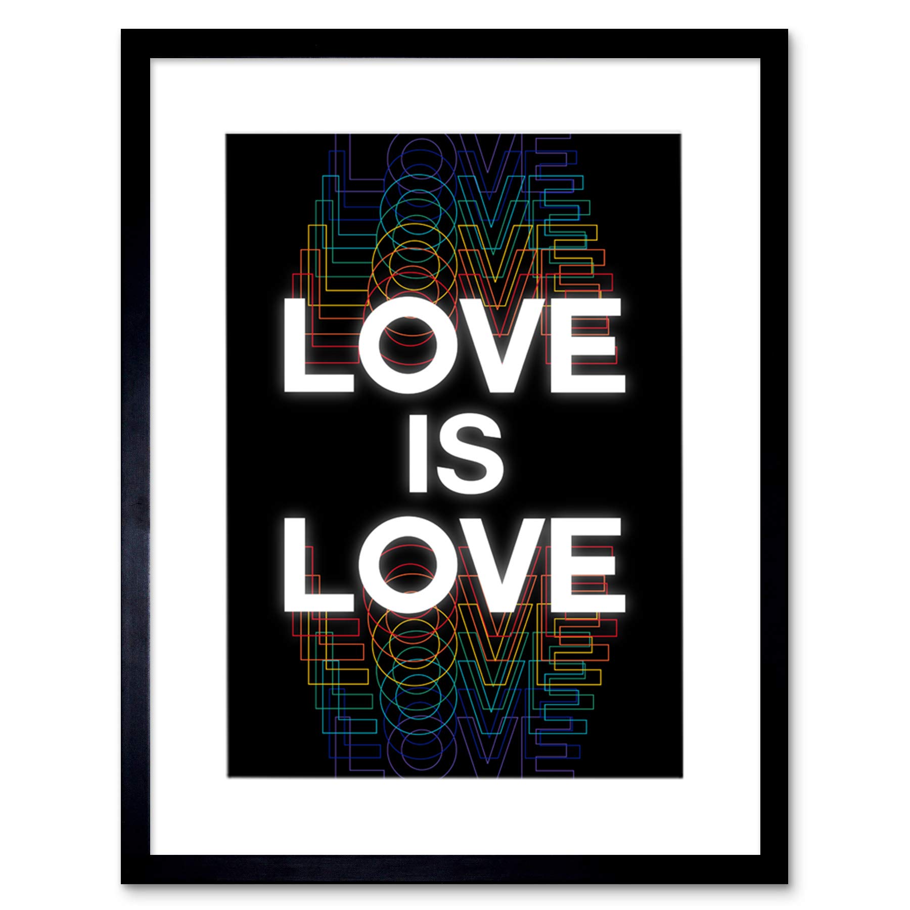 Wee Blue Coo Love Is Love Rainbow Retro Typography Artwork Framed Wall Art Print 12X16 Inch