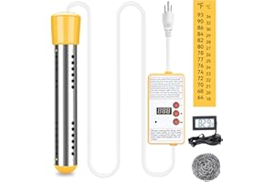 Immersion Water Heater, Cadrim 1500W Electric Submersible Water Heater with Timer, Stainless Steel Guard Cover and Digital LC