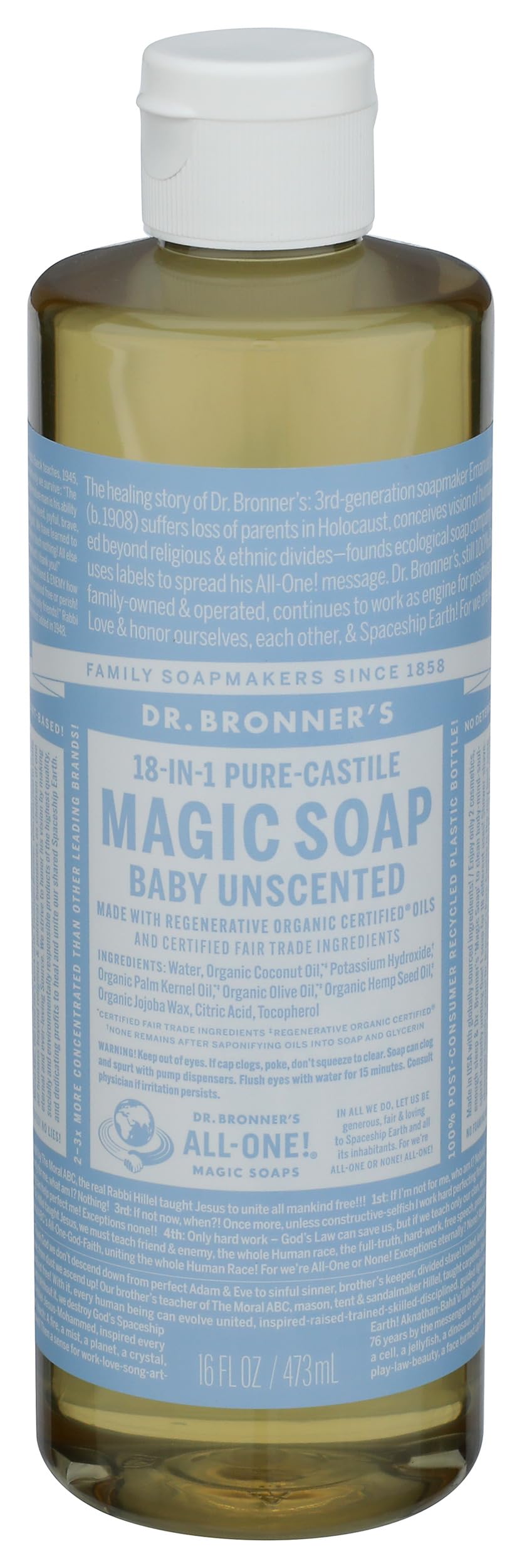 Dr. Bronner's Organic Baby Unscented Pure-Castile Liquid Soap, 473 ml