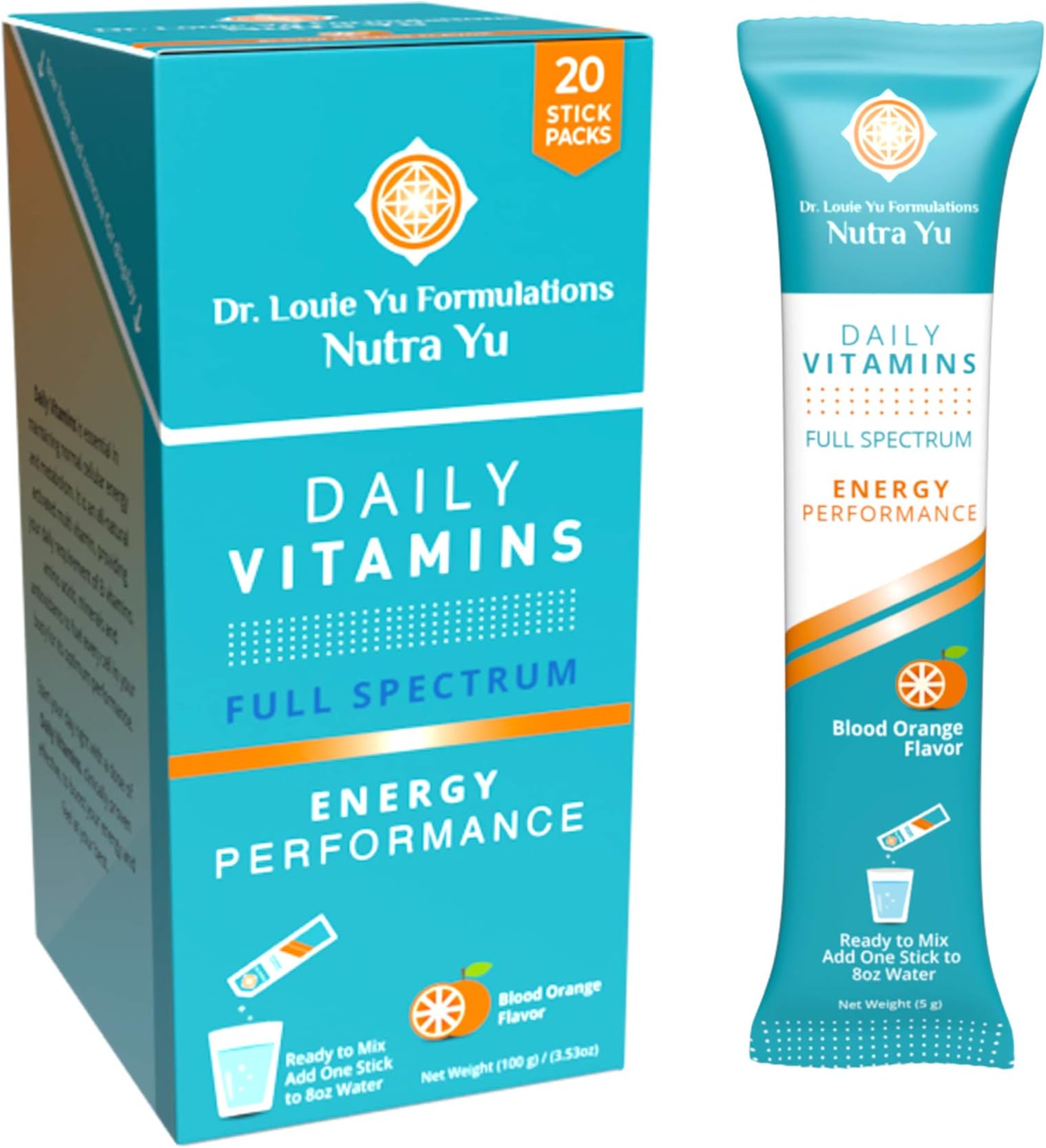Nutra Yu - Premium Daily Vitamins - Immunity Boost, Immune Support, Sugar Free, Energy Performance, Easy Open Packets, Supplement Drink Mix (Blood Orange) (20)