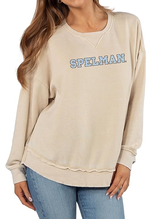 chicka-d Women's Standard Burnout Hi-Lo Campus Crewneck Fleece Sweatshirt | NCAA Primary Team Icon Neutral