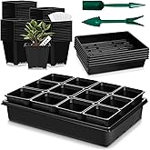 mwellewm 5 Pcs Seed Starter Tray, 3.5 Inch (9CM) 60 Pcs Nursery Pots Kit, Thickened Seed Starting Trays Square Seedling Pots for Plants Sturdy Microgreens Growing Trays Reusable Germination Tray