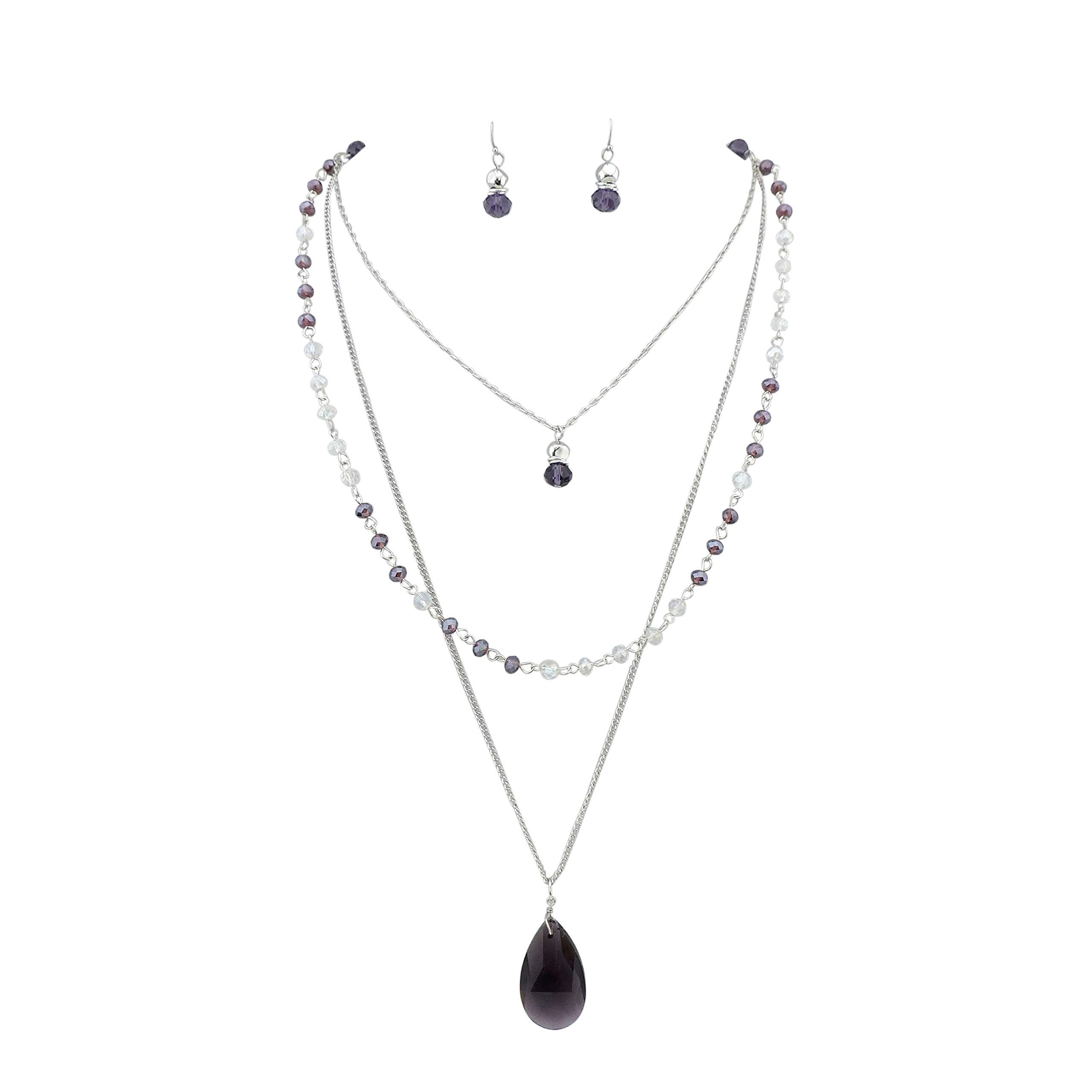 Bocar 3 Layer Jewelry Set Long Chain Pendant Bead Necklace Earring for Women (NK-10036-B)