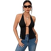 SOLY HUX Women's Open Back Tops Split Front Halter Tie Backless Sleeveless Sexy Top