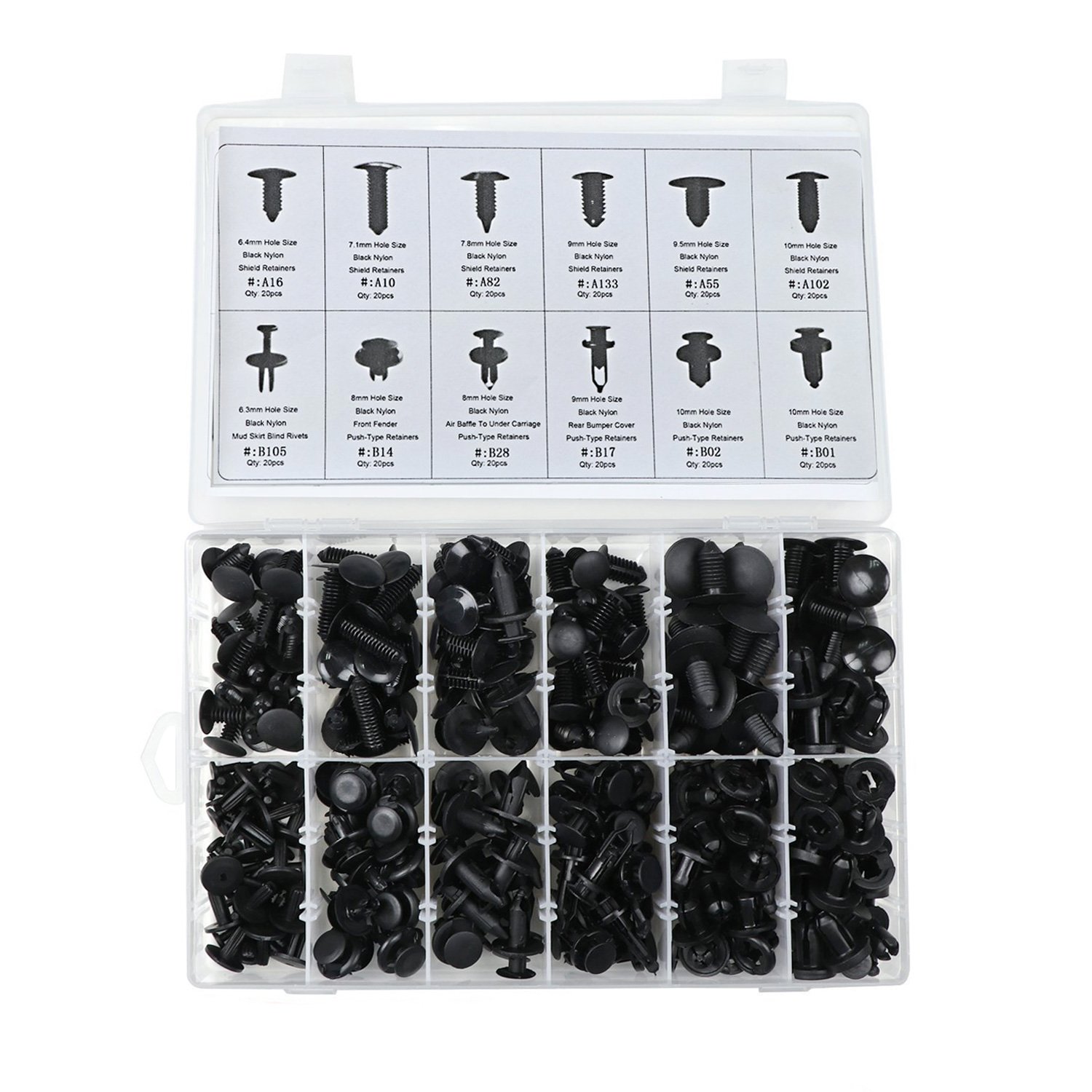 Naisidier 240Pcs Bumper Fastener Rivet Clips Automotive Push Retainer Kit Car Assembly Expansion Screws Set For Toyota Honda GM Ford, Auto Body Clips from 6.4mm-10mm in Black