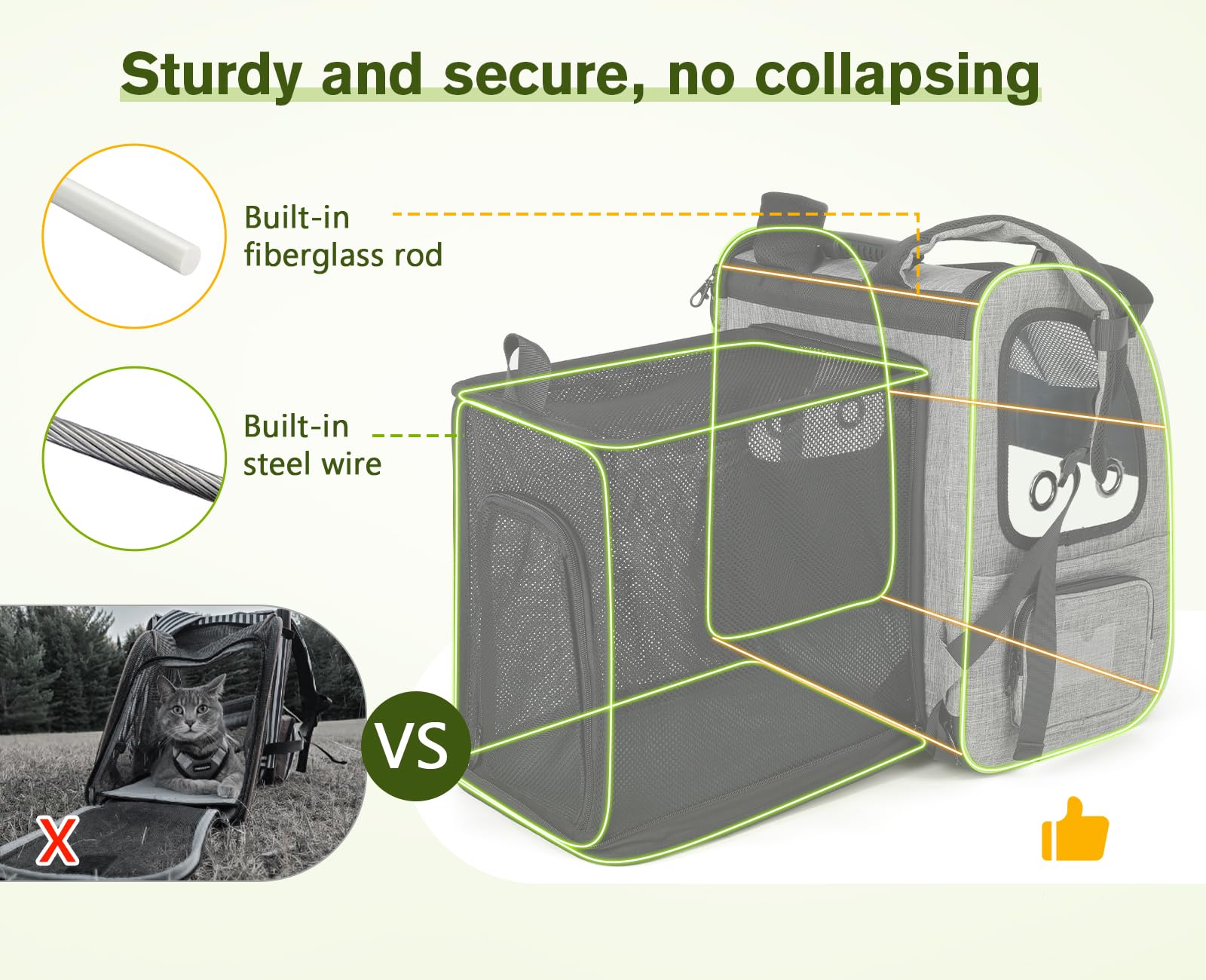 Pet Carrier Backpack, Cat Backpack Carrier, Expandable with Breathable Mesh for Small Dogs Cats Puppies, Dog Backpack Carrier for Hiking Travel Camping Outdoor