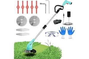 Cordless Lawn Trimmer Weed Wacker - HooSeen 12V Grass Trimmer Weed Cutter with 3 Types Blades, Hand Weeder, 2.0Ah Li-ion Battery Powered Weed Trimmer Grass Cutter for Garden and Yard