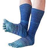Pursuestar Cotton Five Finger Toe Socks Long Thickened Calf High Athletic Running Rainbow Striped Socks for Men Boys