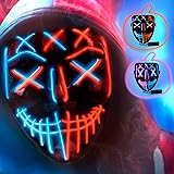 LED Purge Mask Halloween Costume - Light Up Scary Mask Safe EL Neon Glow Masks Cool Creepy Hacker Mask for Halloween Cosplay
